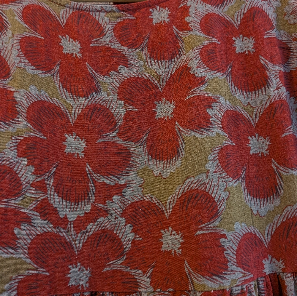 Floral Print Linen Blend Short Sleeve Dress - Picture 6 of 7